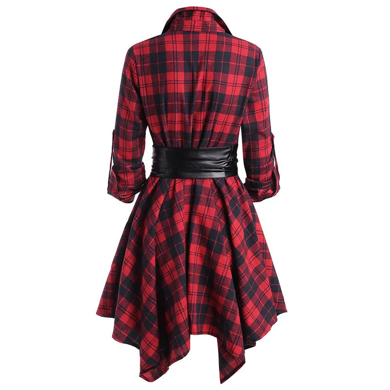 Vestido Chemise Xadrez Assimétrico c/ Cinto