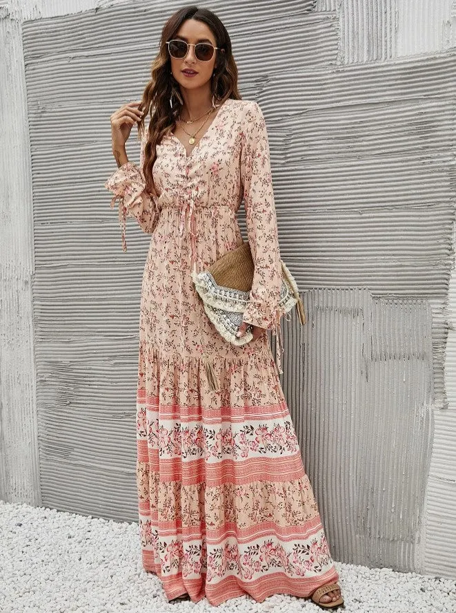Vestido Longo Western Boho Manga Longa