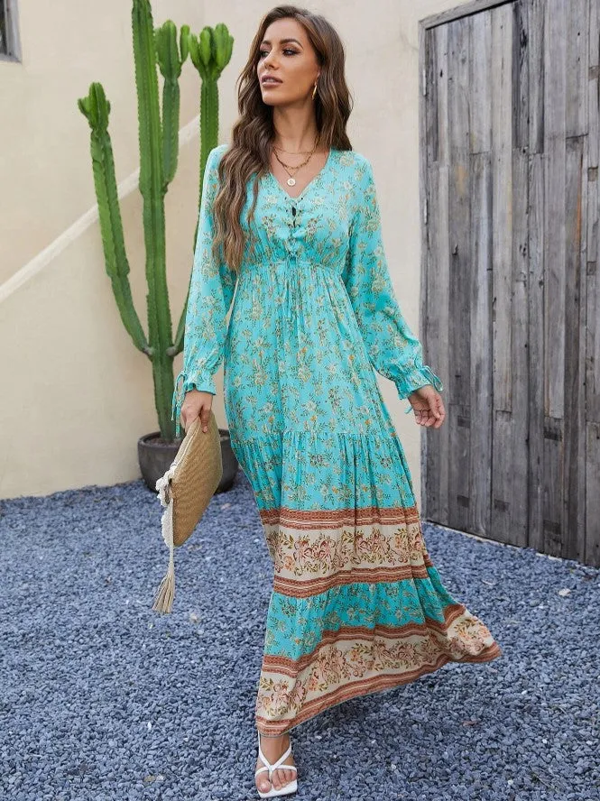 Vestido Longo Western Boho Manga Longa