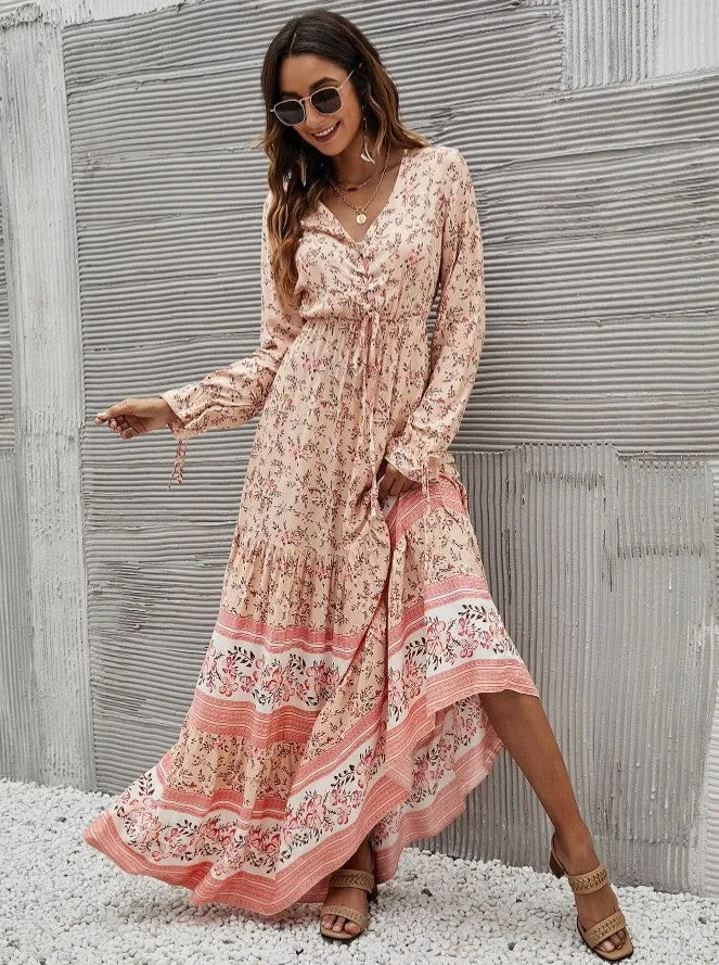 Vestido Longo Western Boho Manga Longa