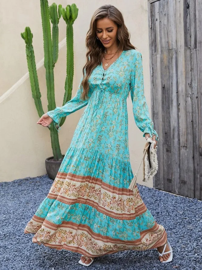 Vestido Longo Western Boho Manga Longa