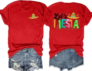 VVNTY Cinco De Mayo T Shirt for Women: Let's Fiesta Shirts Funny Mexican Party Tee Sombrero 5 De Mayo Graphic Tops