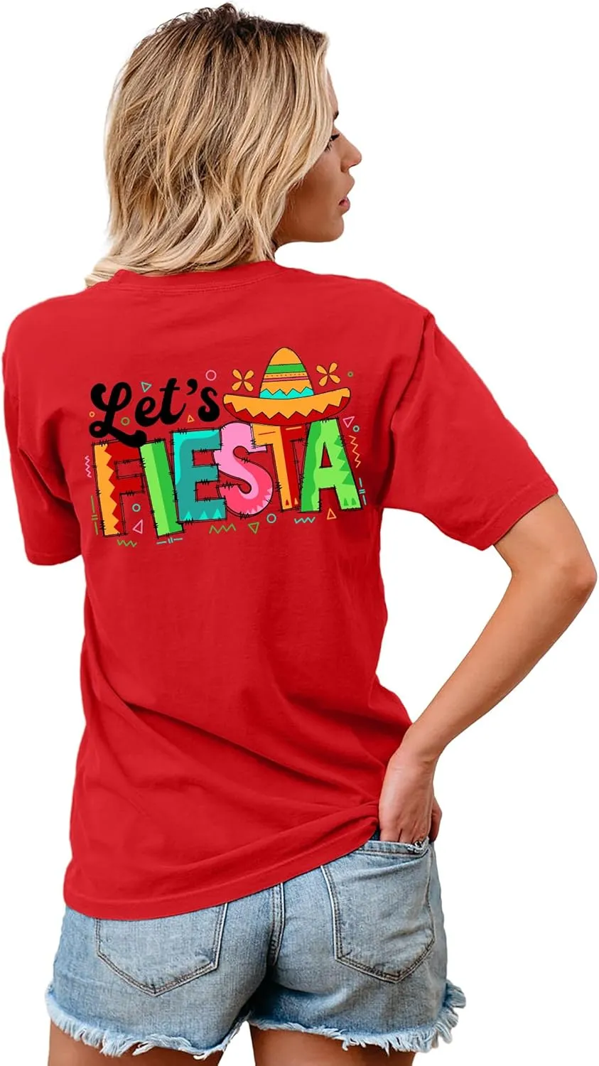 VVNTY Cinco De Mayo T Shirt for Women: Let's Fiesta Shirts Funny Mexican Party Tee Sombrero 5 De Mayo Graphic Tops