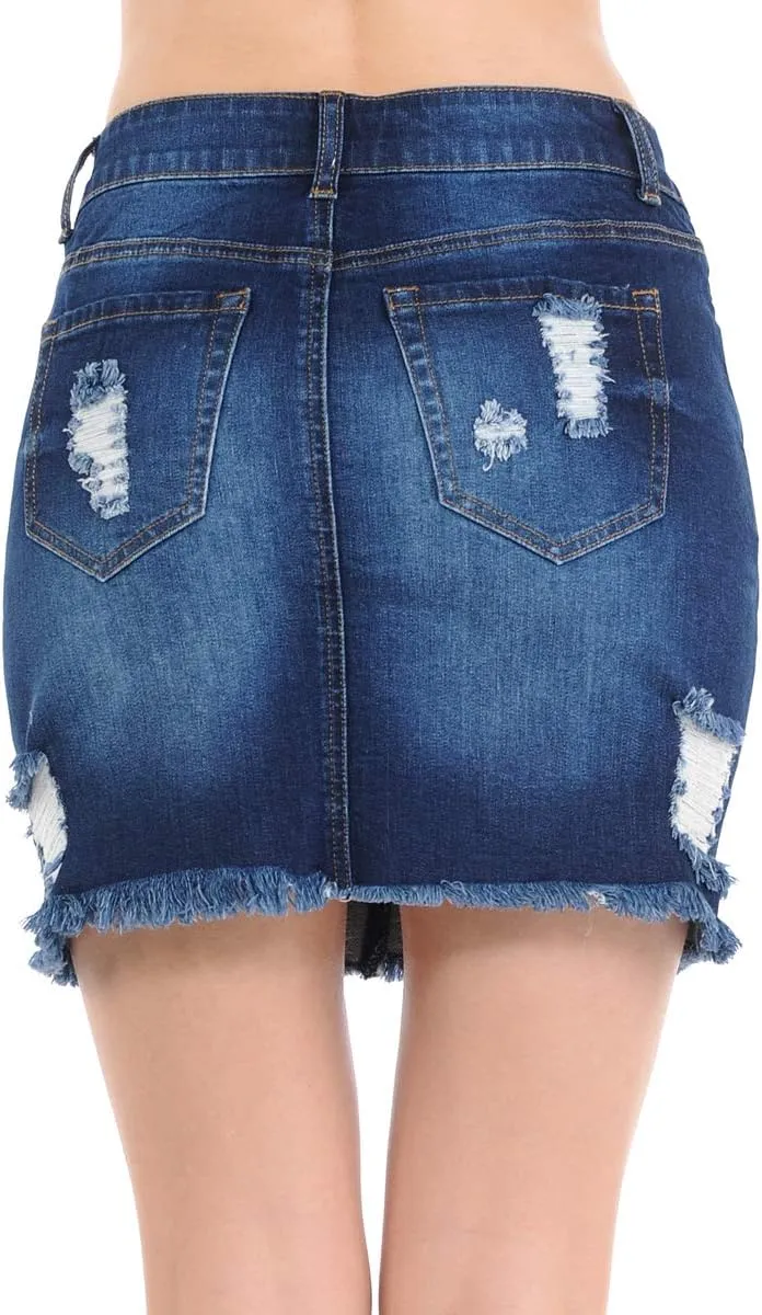 Wax Women's Juniors Casual Distressed A-Line Denim Short Skirt