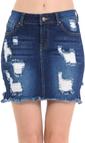 Wax Women's Juniors Casual Distressed A-Line Denim Short Skirt