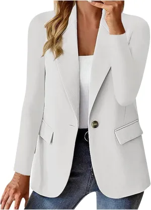 Women Business Casual Blazer With Lined,Professional Work Suit Jacket With PocketsLong Sleeve Button Open Front