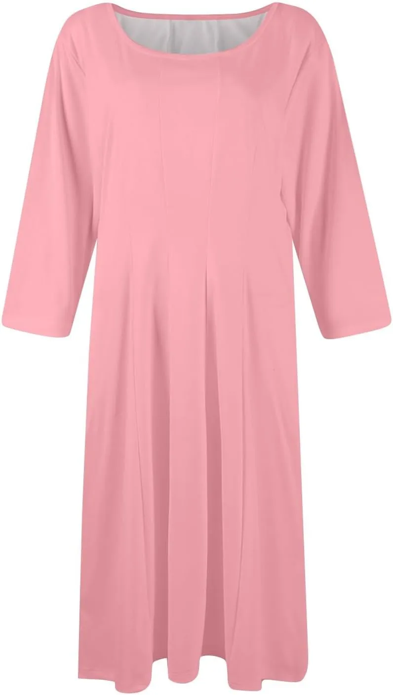 Womens Summer Dresses Summer Flowy Beach 3/4 Sleeve Dress Aline Casual Tshirt Dress Floral Midi Dresses with Pockets