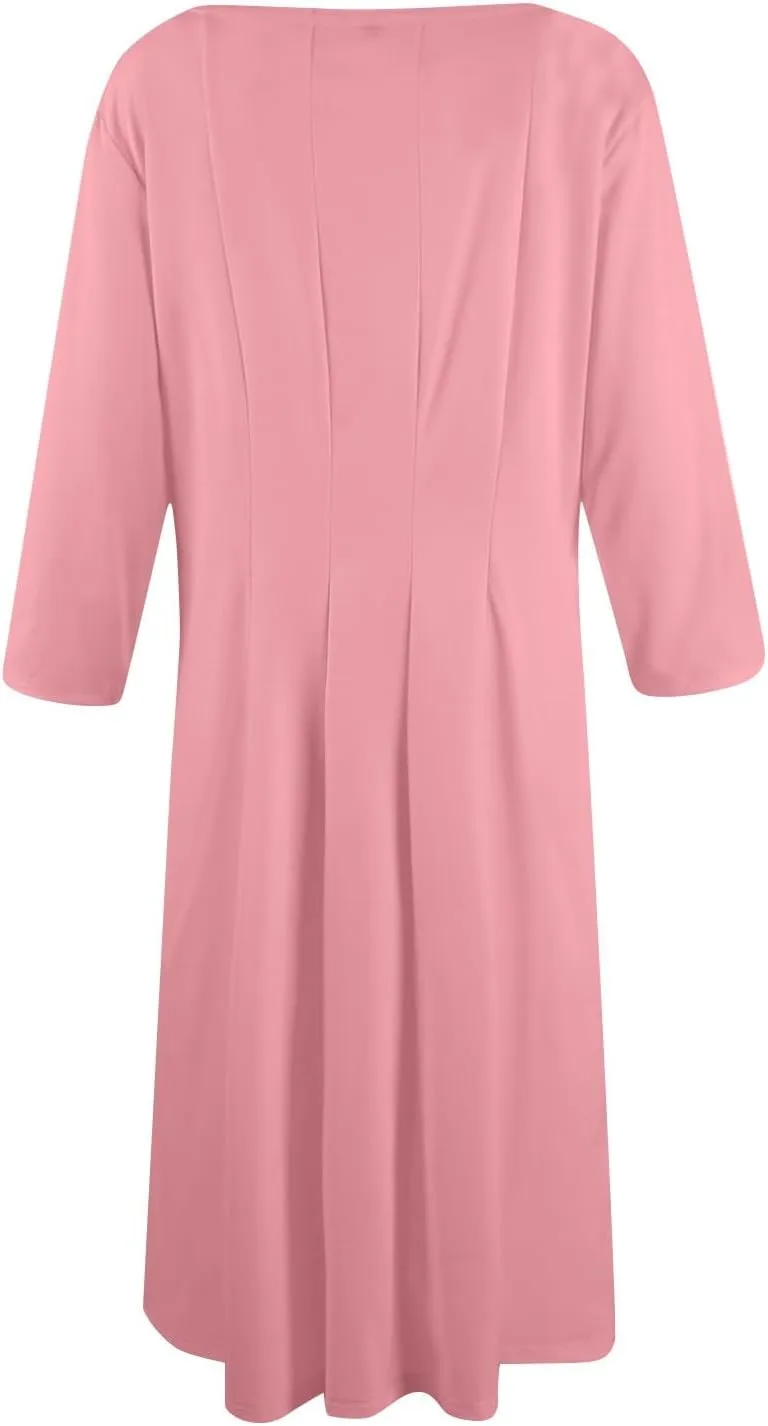 Womens Summer Dresses Summer Flowy Beach 3/4 Sleeve Dress Aline Casual Tshirt Dress Floral Midi Dresses with Pockets
